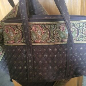 Elegant Paisley Travel Set Tote Bag - Brown and Green